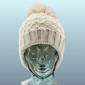 Kyi Kyi Hat Beanie Wool Blend Knit Faux Fur Pom Pom Cottagecore Outdoor Winter